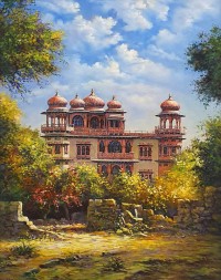 Hanif Shahzad, Mohatta Palace II - Karachi, 27 x 36 Inch, Oil on Canvas, Cityscape Painting, AC-HNS-083